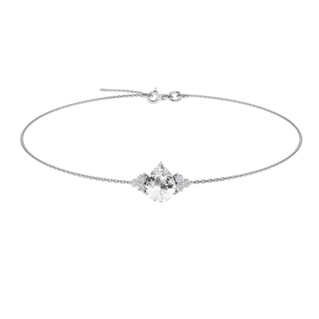 Minimalist Pear White Topaz and Sparkling Diamond Bracelet in 18K White Gold (3.5ct)