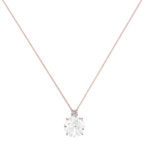 Diamond Halo Round White Topaz Necklace in 18k Gold