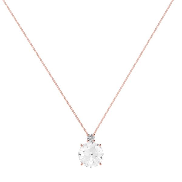 Diamond Halo Round White Topaz Necklace in 18k Gold