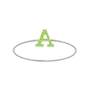 A-Z Alphabet Ring with Peridot in 18K Gold