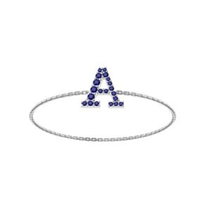 A-Z Alphabet Ring with Blue Sapphire in 18K Gold