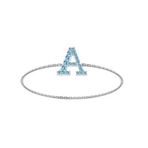 A-Z Alphabet Ring with Blue Topaz in 18K Gold