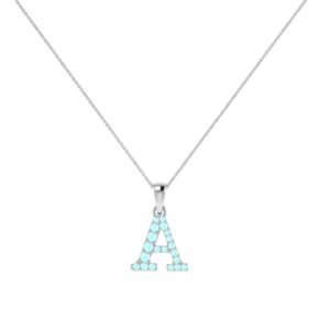 A-Z Alphabet Pendant with Aquamarine in 18K Gold