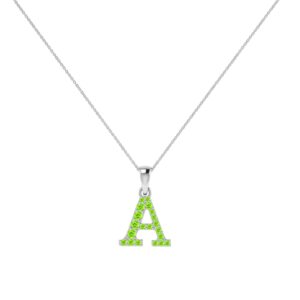 A-Z Alphabet Pendant with Peridot in 18K Gold