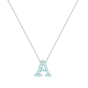 A-Z Alphabet Necklace with Aquamarine in 18K Gold