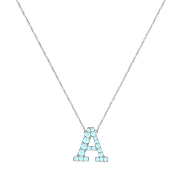A-Z Alphabet Necklace with Aquamarine in 18K Gold