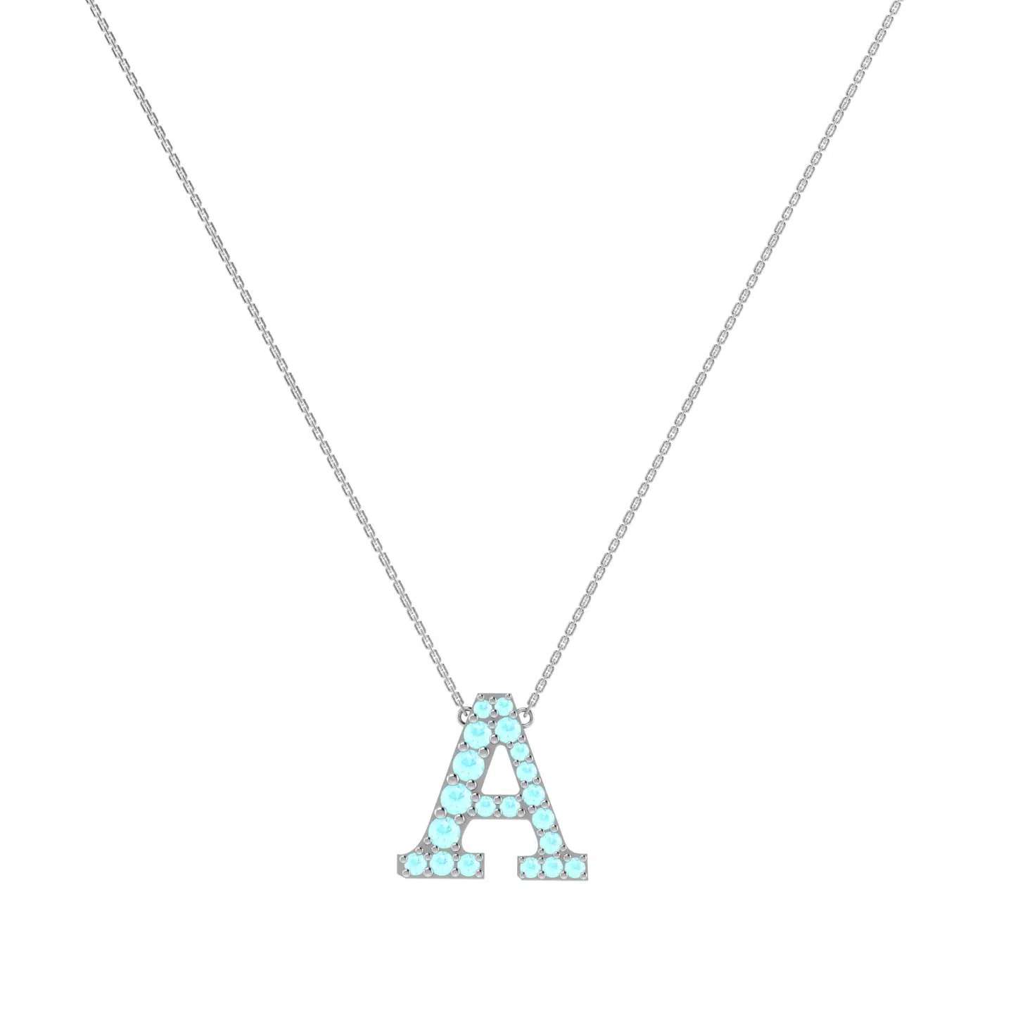 alphabet necklace with aquamarine in 18k gold