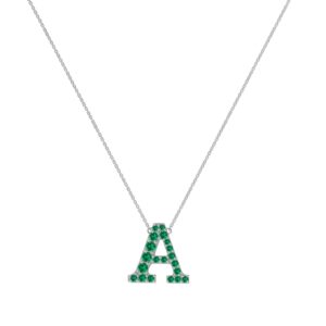 A-Z Alphabet Necklace with Emerald in 18K Gold