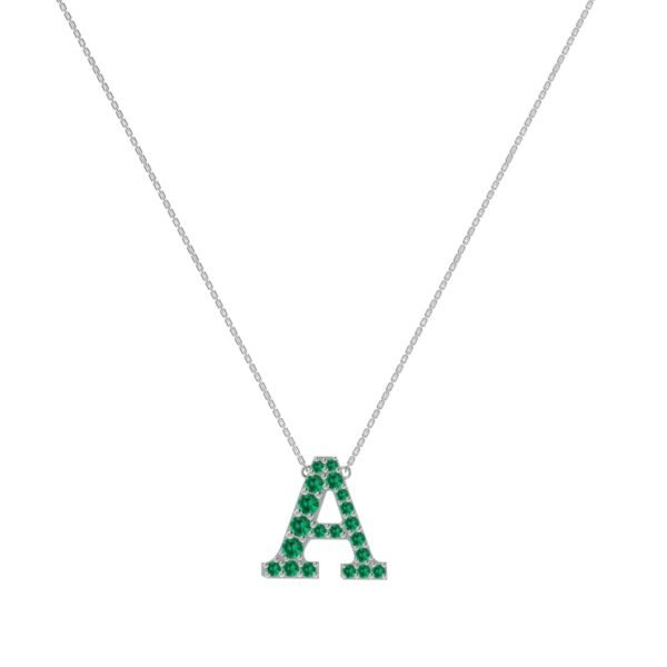 A-Z Alphabet Necklace with Emerald in 18K Gold