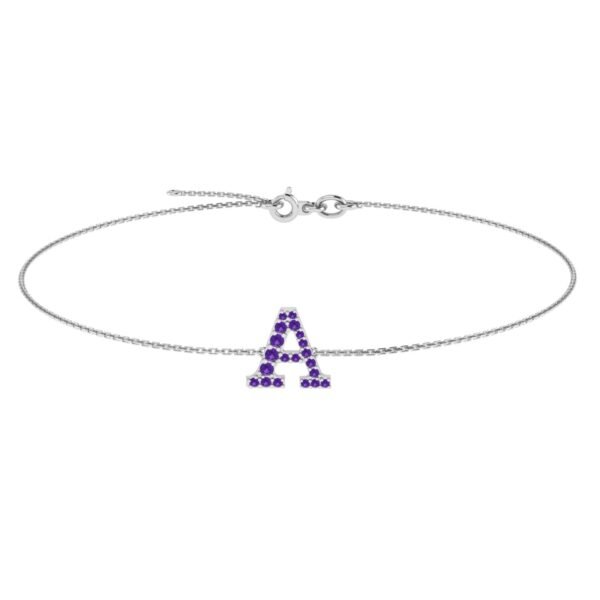 A-Z Alphabet Bracelet with Amethyst in 18K Gold
