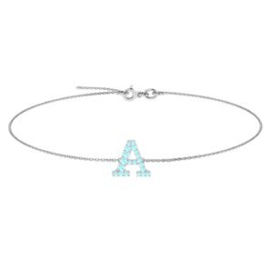 A-Z Alphabet Bracelet with Aquamarine in 18K Gold
