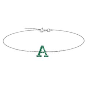 A-Z Alphabet Bracelet with Emerald in 18K Gold