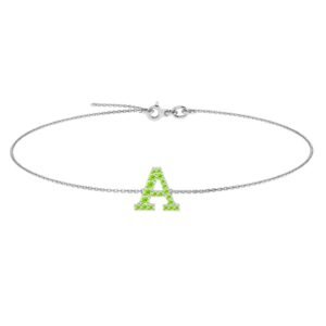 A-Z Alphabet Bracelet with Peridot in 18K Gold