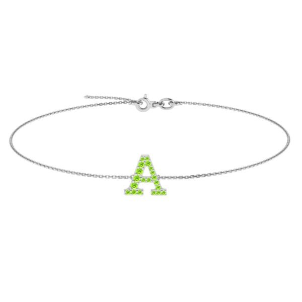 A-Z Alphabet Bracelet with Peridot in 18K Gold