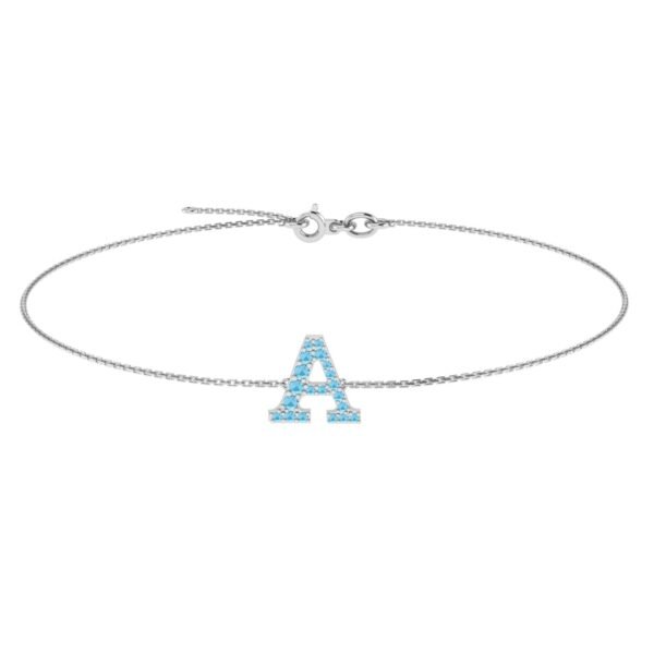 A-Z Alphabet Bracelet with Blue Topaz in 18K Gold