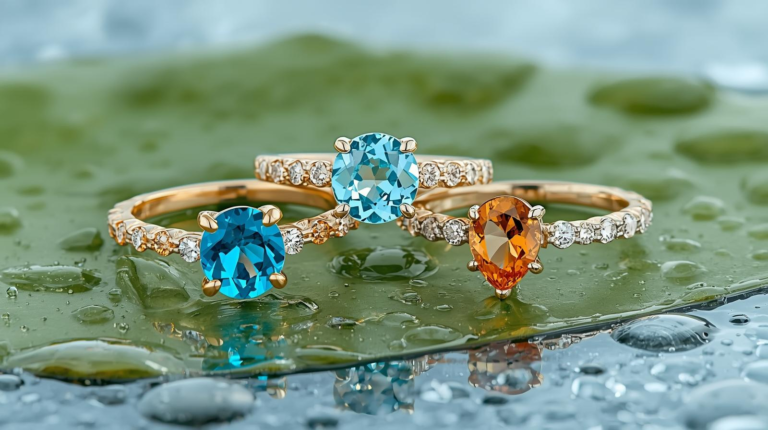 Blue topaz Turquoise and Zircon gemstone rings 1