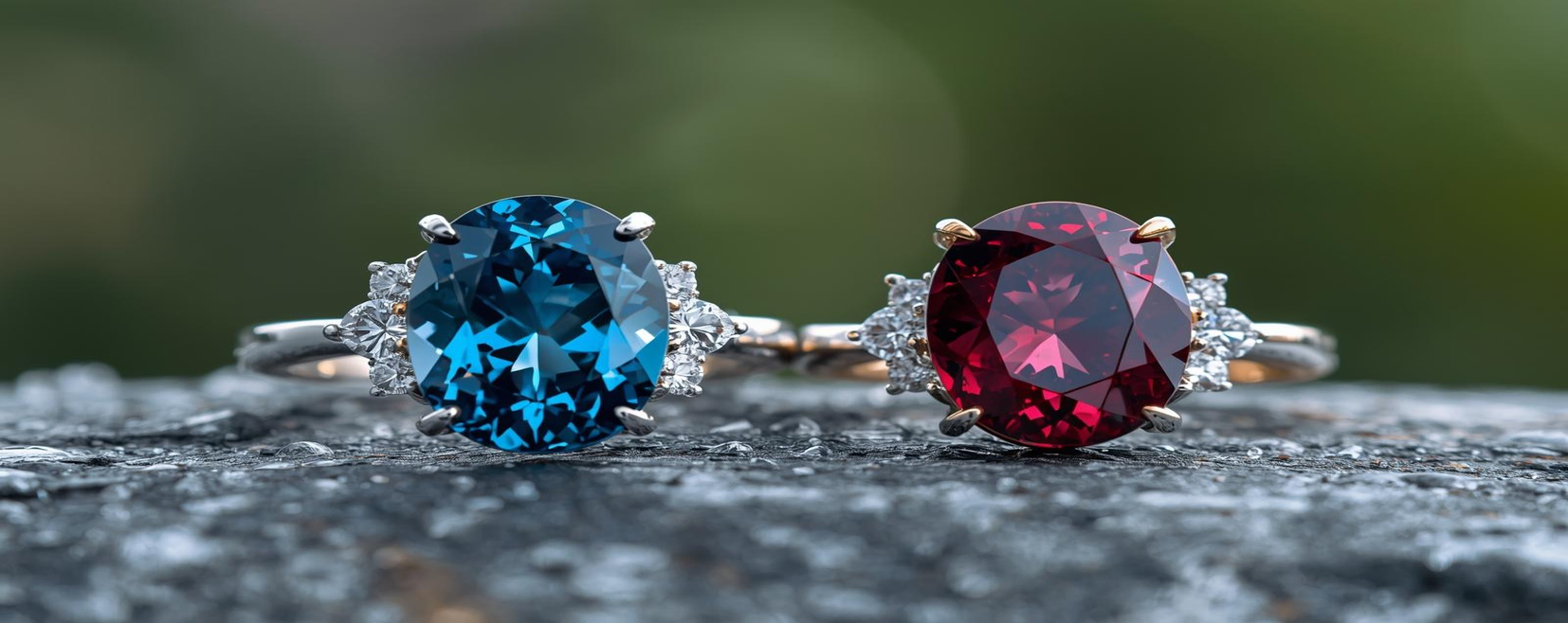 Blue topaz and Garnet Rings