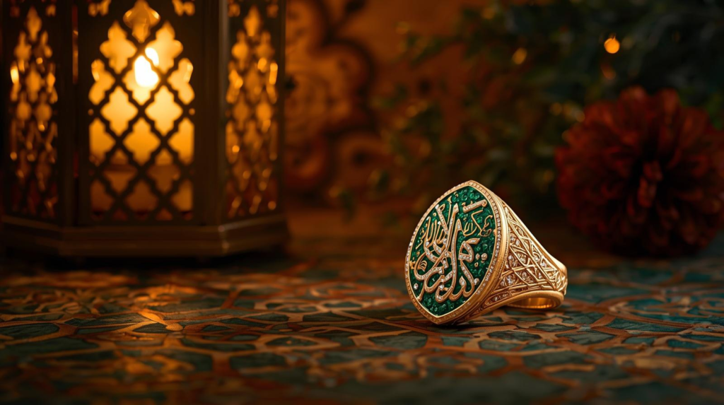 Engraved Ramadan jewelry UAE with Arabic calligraphy on gold ring – personalized Ramadan gift idea