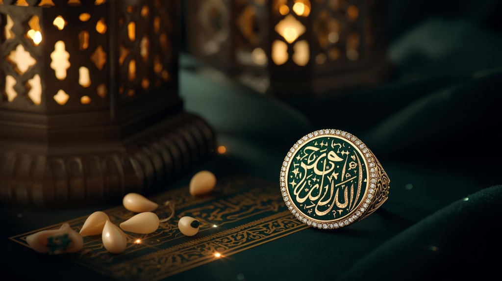 Engraved Ramadan jewelry UAE with Arabic calligraphy on gold ring – personalized Ramadan gift idea