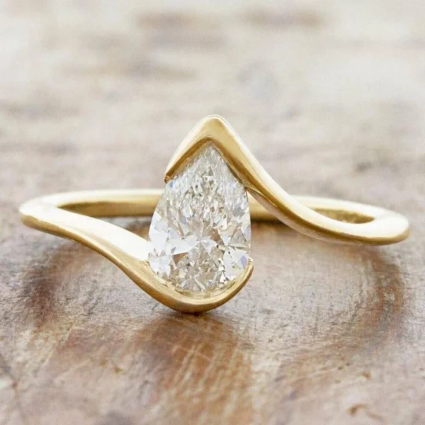 1.50ct Pear Lab Grown Diamond Engagement Ring D VVS2 IGI Certified 14K Y - Gold