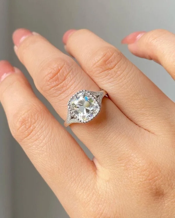 2.10 Ct cushion cut lab-grown diamond engagement ring in 14K white gold handcrafted in Dubai