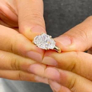 3.0Ct Cushion & Half Moon Lab Grown Diamond Engagement Ring in 14K Gold – IGI Certified E VVS2 | Luxury Dubai UAE