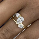pear lab grown diamond 3 stone engagement ring 14k yellow gold Dubai