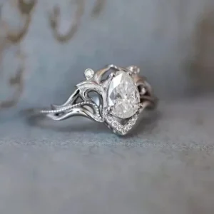 2.10 Ct Pear Cut Lab Grown Diamond Ring | E VVS2 | IGI Certified 14K White Gold Bridal Ring Dubai