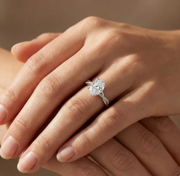2.20 Ct Oval Lab-Created Diamond Engagement Ring with Twisted Pavé Band in 14K Yellow Gold | IGI Certified