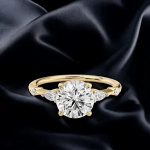 Round cut lab grown diamond ring 14k yellow gold Dubai pavé setting
