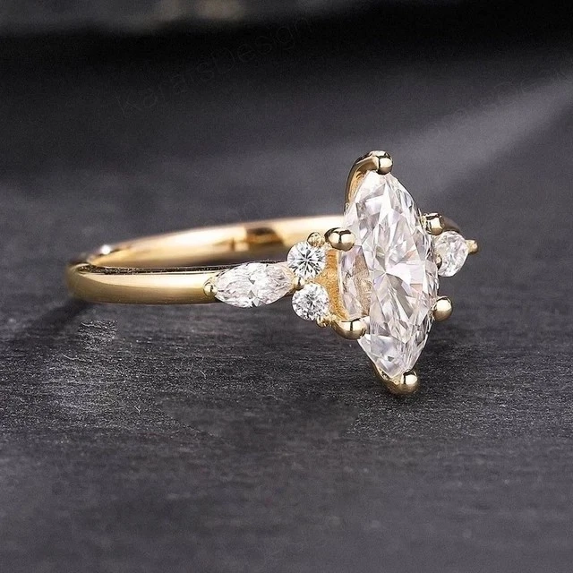 1.80 CTW Marquise Lab Grown Diamond Engagement Ring IGI E VVS2 14K Yellow Gold - Image 4
