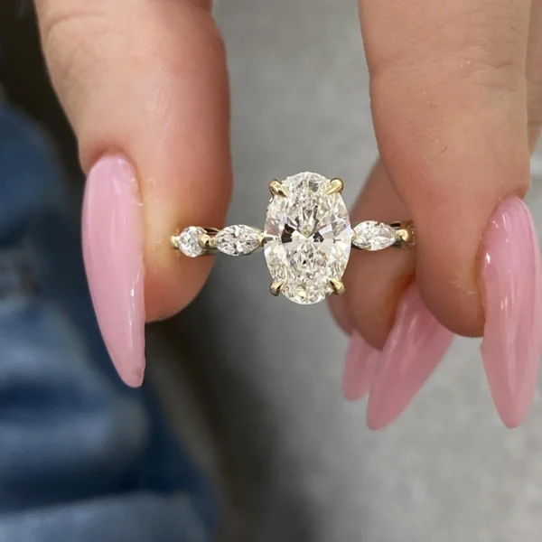 14K Yellow Gold Solitaire Engagement Ring 2.40ct Oval Lab-Created Diamond E VVS2