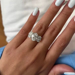 Oval Lab Grown Diamond Trilogy Ring 18K White Gold Dubai – 4.5 CTW IGI Certified