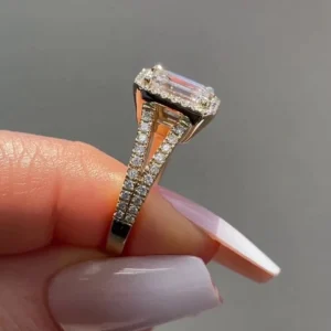 2.10 Ct Emerald Cut Lab Diamond Engagement Ring E/VVS2 – 18K Gold, Dubai Crafted