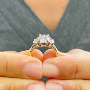 3.0Ct Cushion & Half Moon Lab Grown Diamond Engagement Ring in 14K Gold – IGI Certified E VVS2 | Luxury Dubai UAE