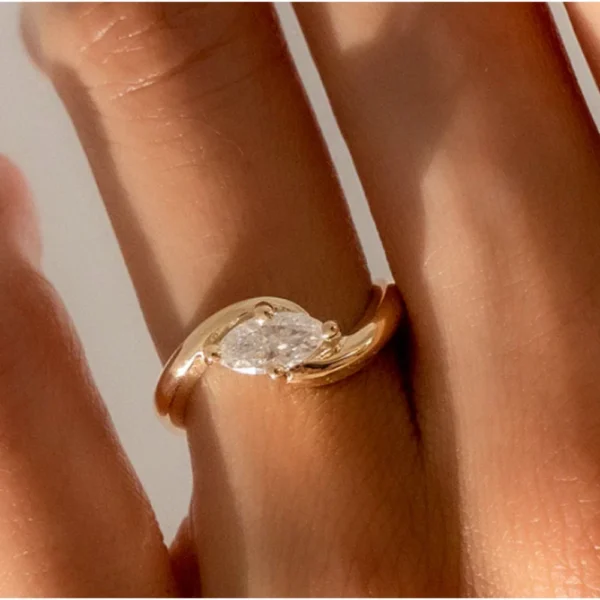 1.50 CT Marquise Lab Grown Diamond Ring in 14K Yellow Gold Dubai UAE