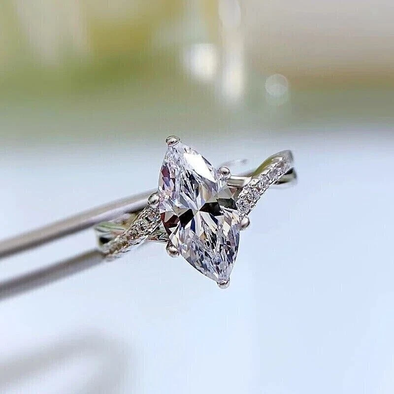 2.2 CT Lab Grown IGI CERTIFIED D VVS2 Marquise Cut Diamond 14k White Gold Ring