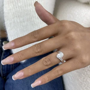 Oval Lab Grown Diamond Engagement Ring 14K White Gold Bypass Dubai