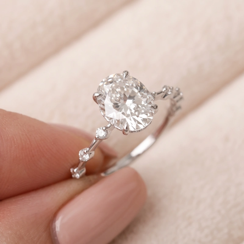 2.15 Ct Oval IGI Certified Diamond Engagement Ring in 14K White Gold – Nature-Inspired Luxury Design 8 2.15 Ct Oval IGI Certified Diamond Engagement Ring in 14K White Gold – Nature-Inspired Luxury Design - Image 8