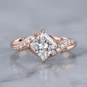 2.20 CT Princess Cut Lab Grown Diamond Engagement Ring E VVS2 14k Rose Gold IGI