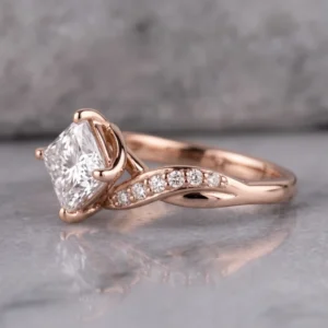 2.20 CT Princess Cut Lab Grown Diamond Engagement Ring E VVS2 14k Rose Gold IGI
