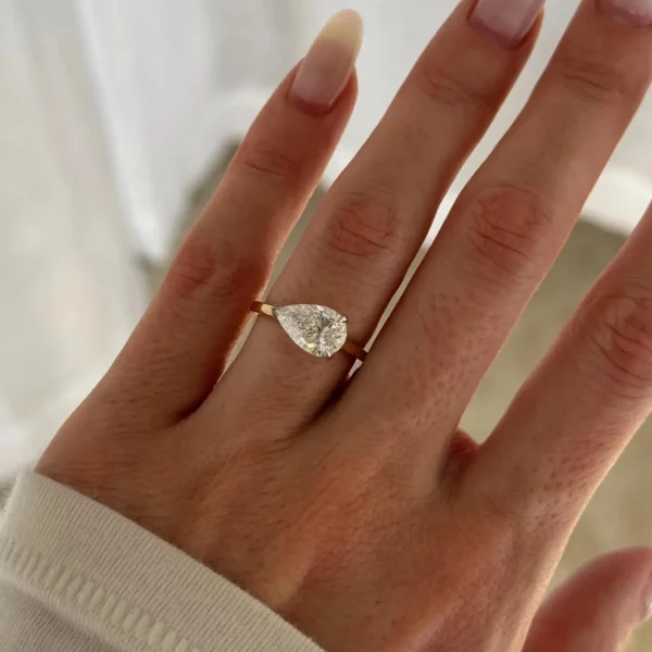 2.0 CT Pear E VVS2 Lab Grown Diamond East West Cathedral Flush Engagement Ring