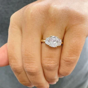 3.0Ct Cushion & Half Moon Lab Grown Diamond Engagement Ring in 14K Gold – IGI Certified E VVS2 | Luxury Dubai UAE