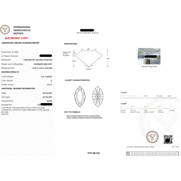 2.20 Ct Marquise IGI Certified Diamond Engagement Ring in 14K White Gold – Luxury Elongated Design
