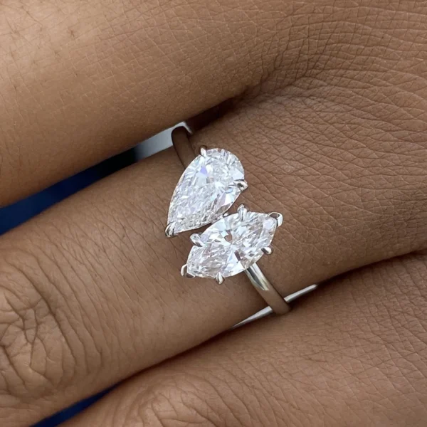 2.00 CT Pear & Marquise Lab Grown Diamond 2-Stone Ring 14K White Gold E VVS2 IGI