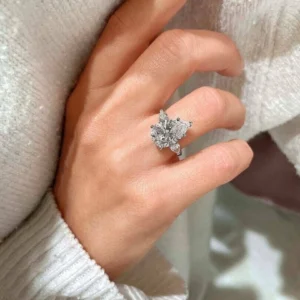 Pear Lab Grown Diamond Trilogy Ring 14K White Gold Dubai UAE – 3.50 CT IGI Certified D VVS2