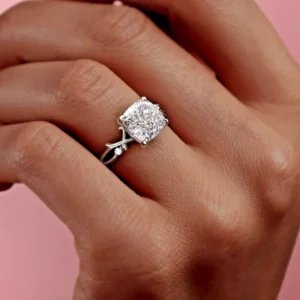 2.10 Ct cushion cut diamond engagement ring in 14K white gold handcrafted in Dubai