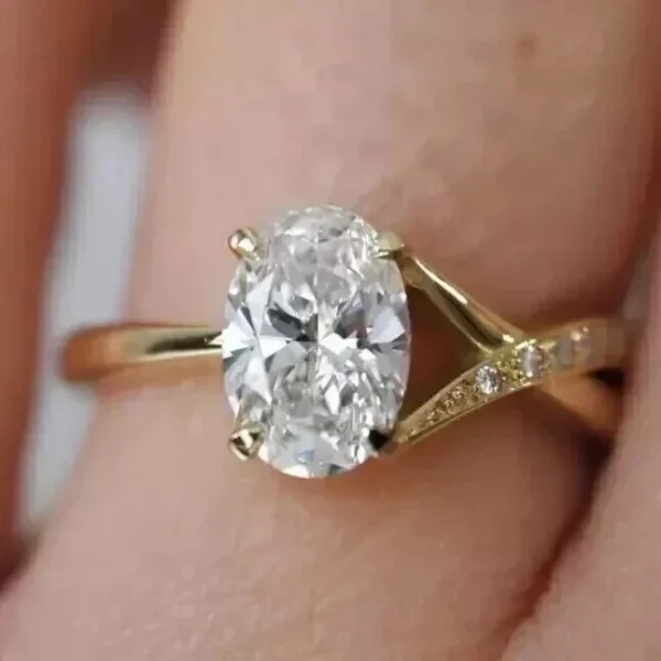 2.10ct Oval Lab Grown Diamond Engagement Ring E VVS2 IGI Cert 14K Yellow Gold