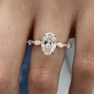 2.40 carat oval cut lab-grown diamond solitaire engagement ring in 18K yellow gold handcrafted in Dubai