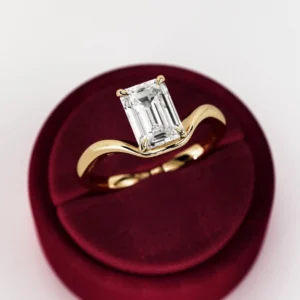 2 Ct emerald cut lab-grown diamond engagement ring in 14K white gold handcrafted in Dubai